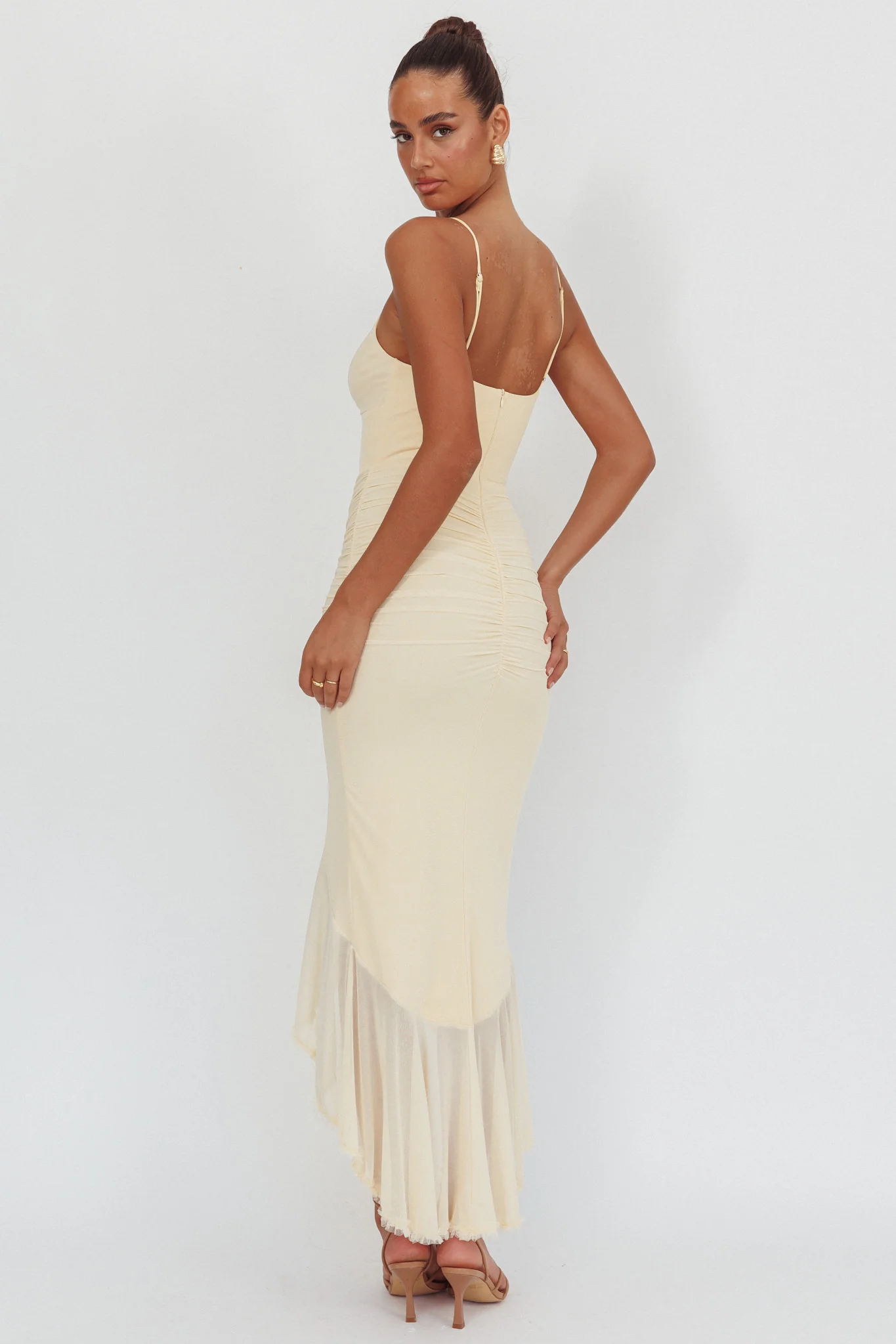 Kamilah Gathered Cascading Ruffle Midi Dress Butter - Image 2