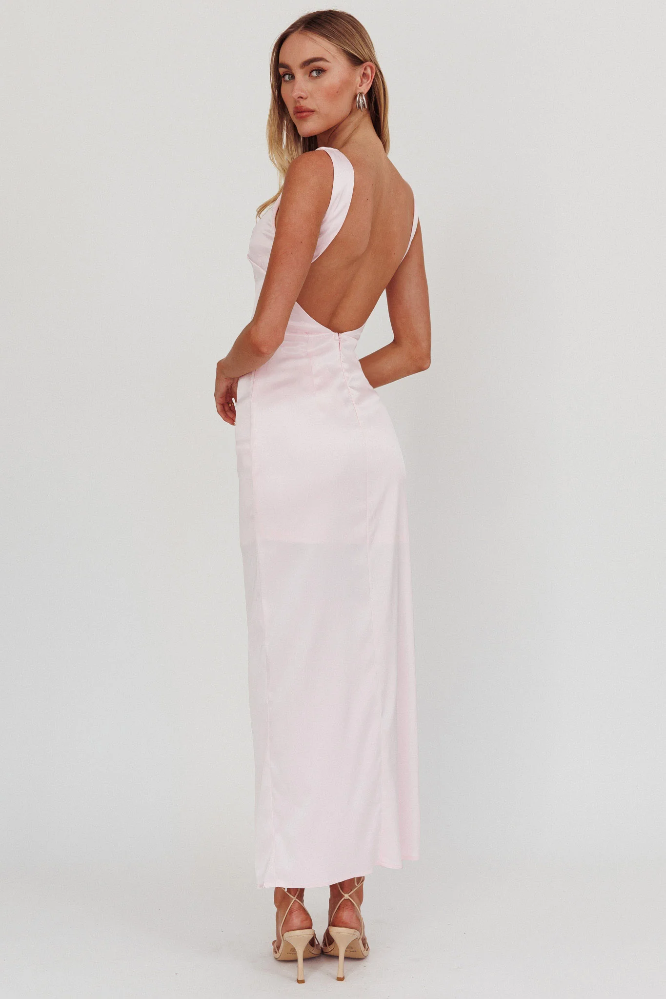 Kamillia Boat Neck Split Maxi Dress Ice Pink - Image 2