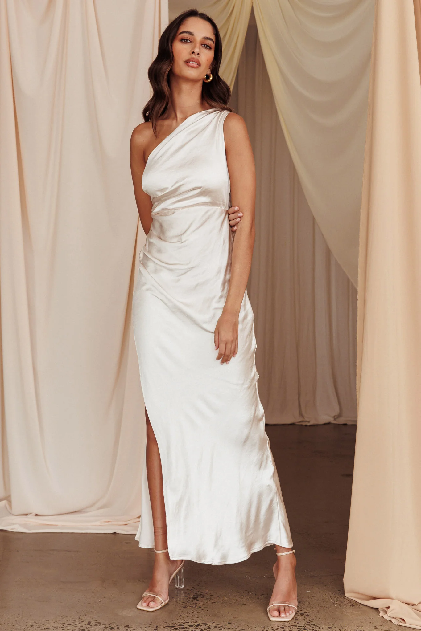 Kamillia One-Shoulder Split Maxi Dress Champagne - Image 4