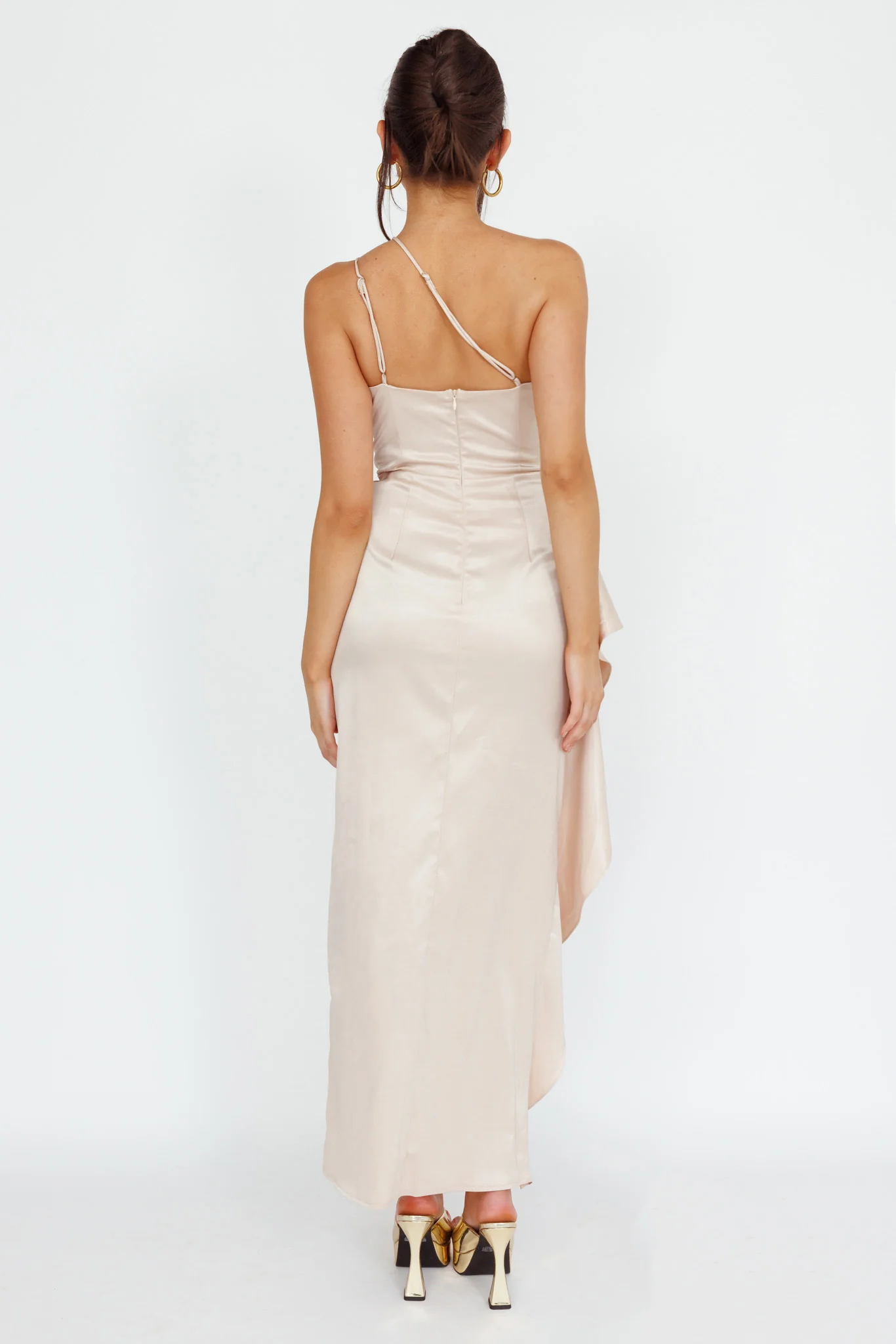 Kamillia One-Shoulder Split Midi Dress Champagne - Image 2