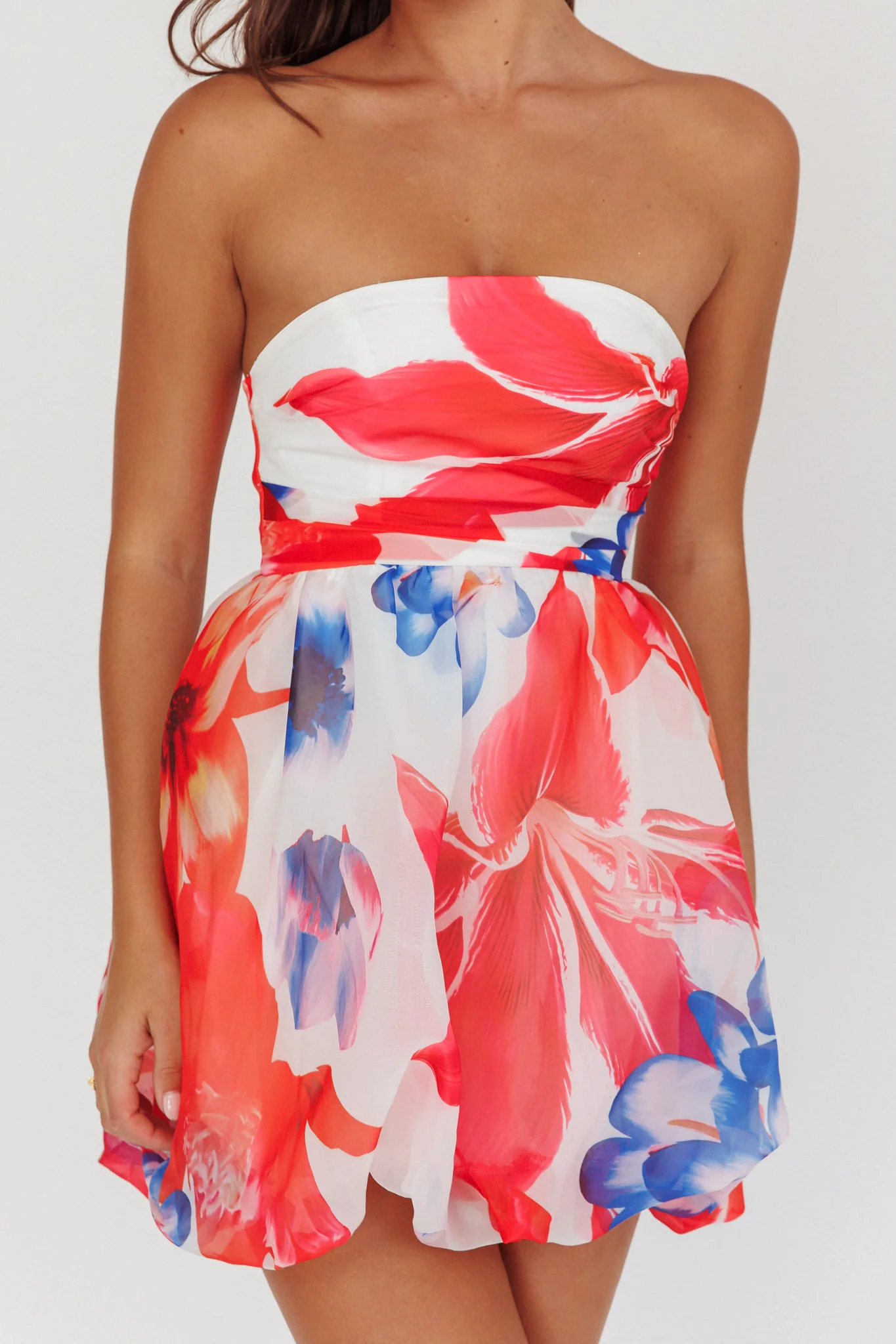 Kandi Strapless Bubble Hem Skirt Floral White - Image 6