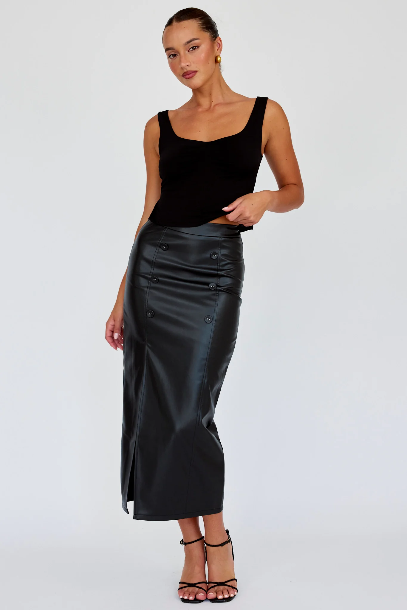 Kane Faux Leather Midi Skirt Black - Image 5