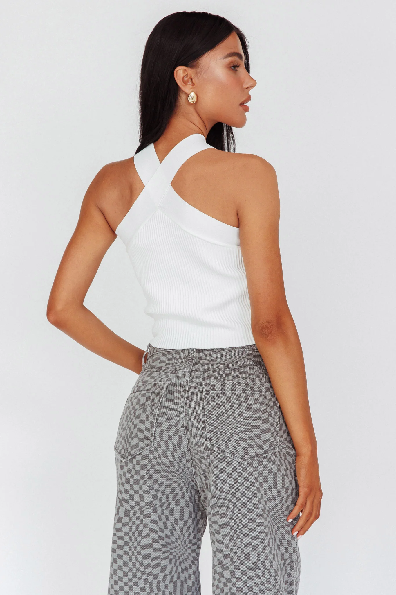 Kansas Crossover Neck Knit Top White - Image 2
