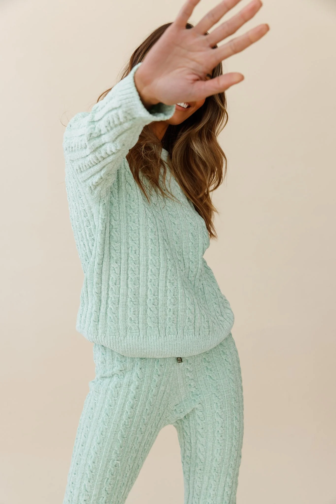 Kansas Long Sleeve Cable Knit Sweater Green - Image 7
