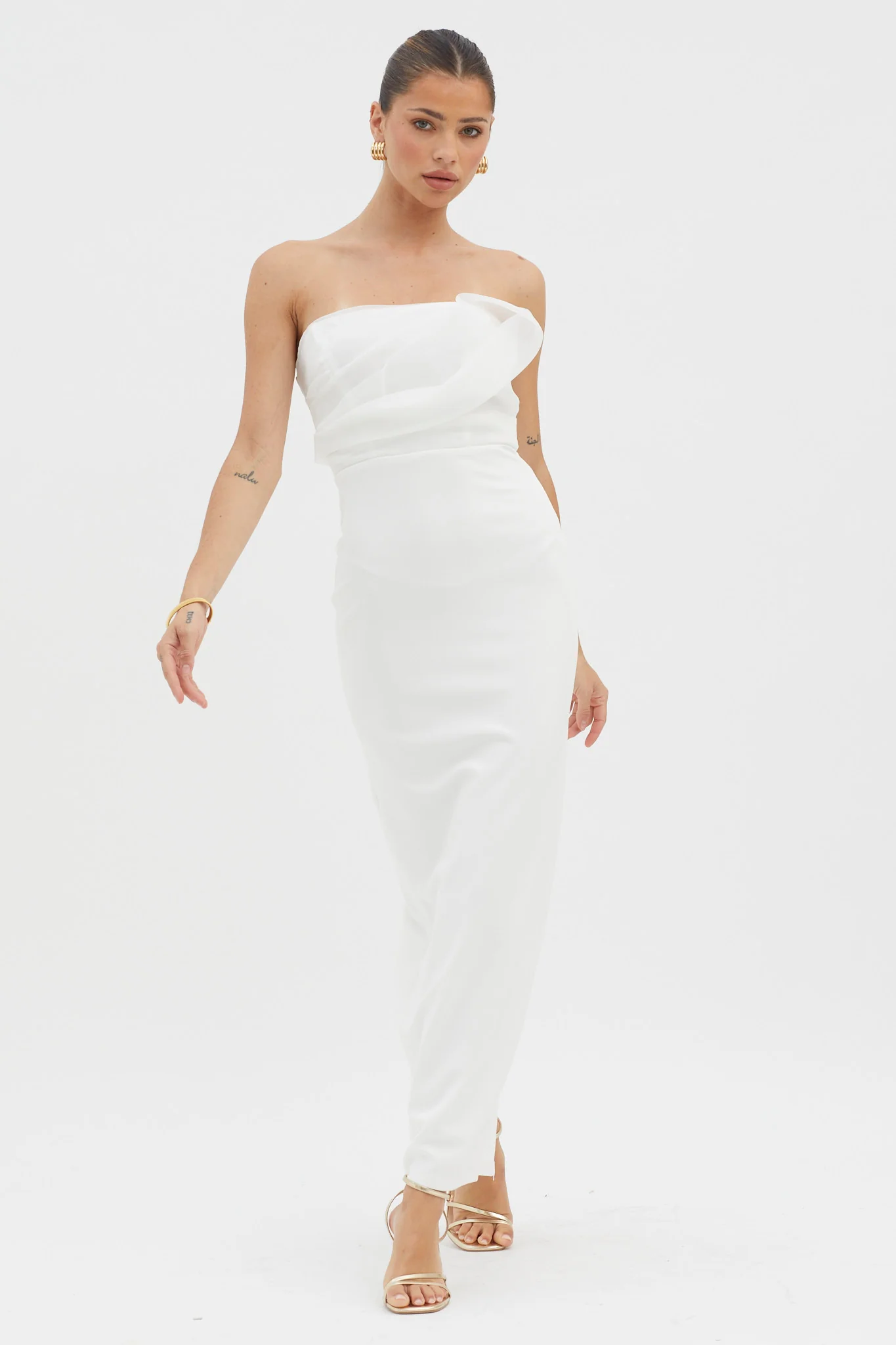 Karaline Strapless Bust Accent Maxi Dress White - Image 10