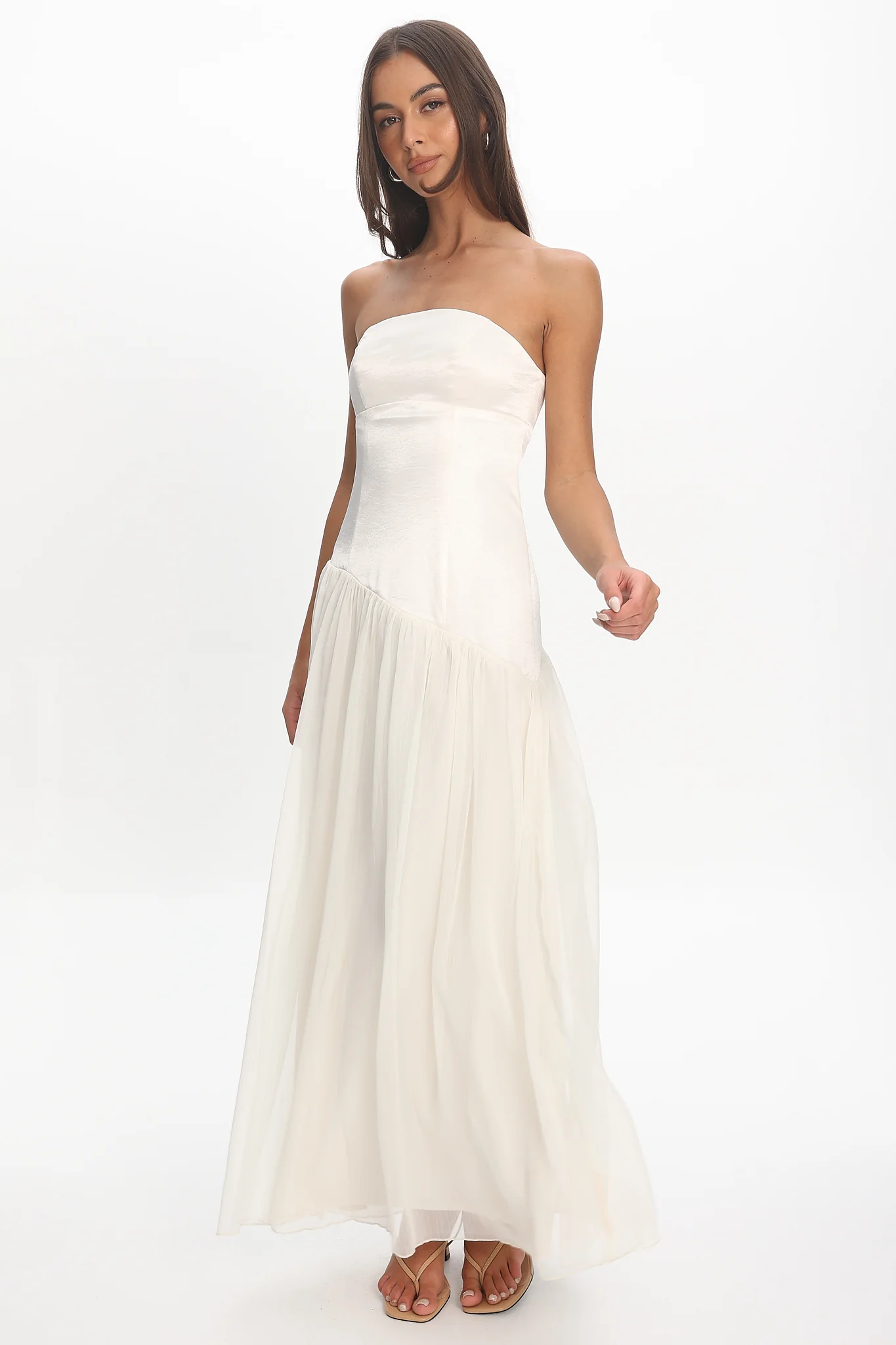 Karielle Asymmetric Drop Waist Maxi Dress Ivory - Image 2