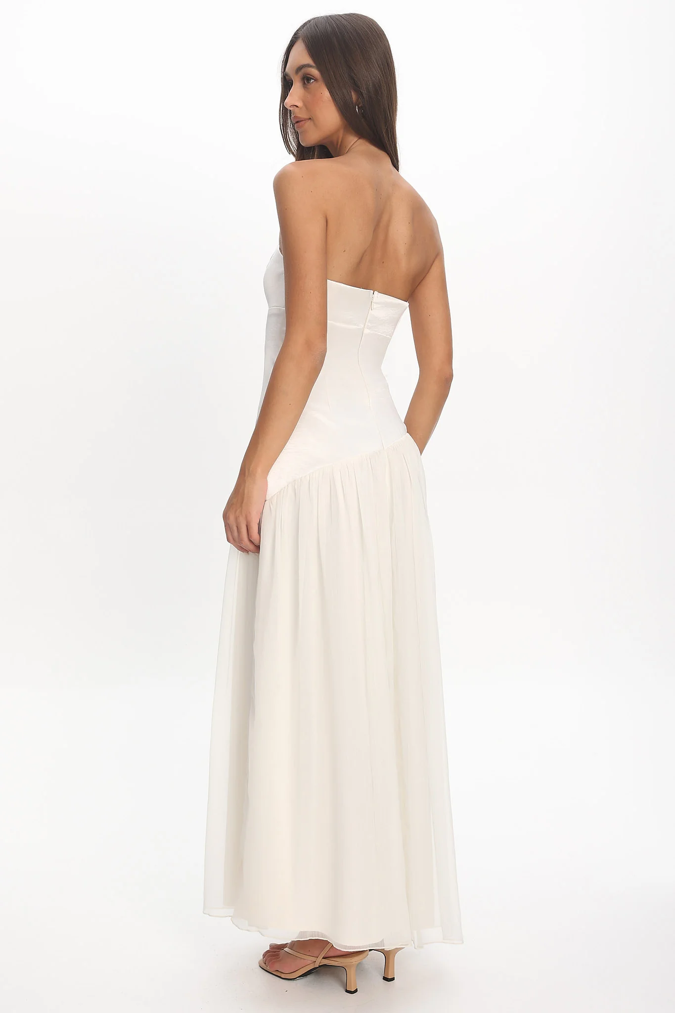 Karielle Asymmetric Drop Waist Maxi Dress Ivory - Image 3