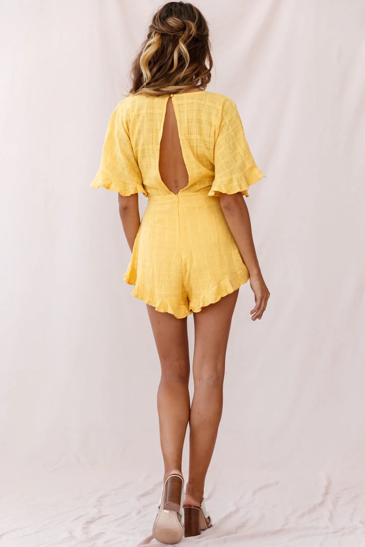 Karin Frill Trim Waist Tie Romper Mustard - Image 3