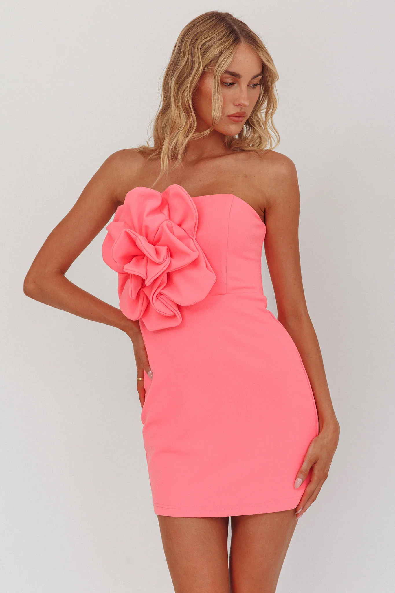 Karoline 3D Flower Strapless Mini Dress Pink - Image 5