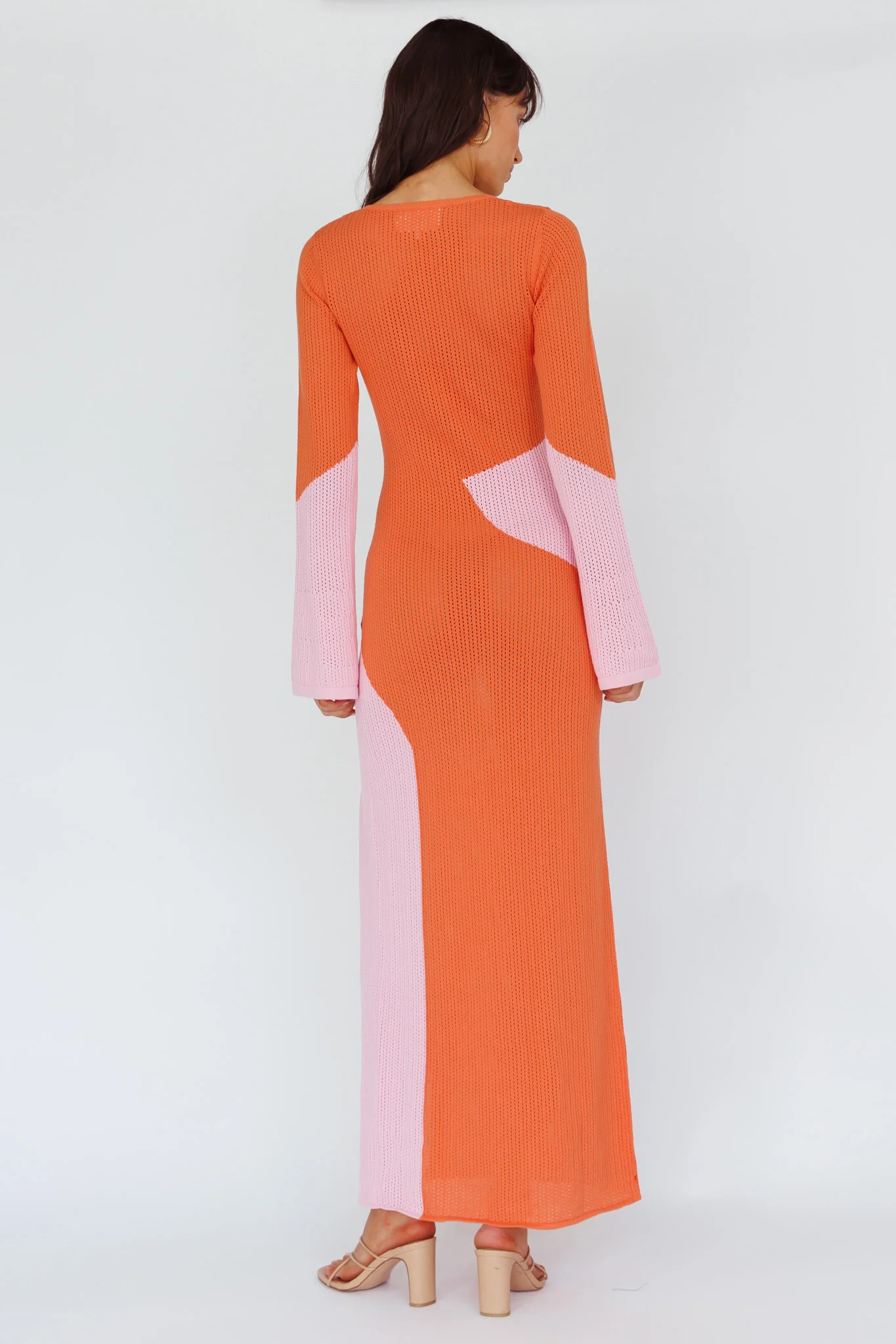 Karsen Long Sleeve Crochet Maxi Dress Orange - Image 2