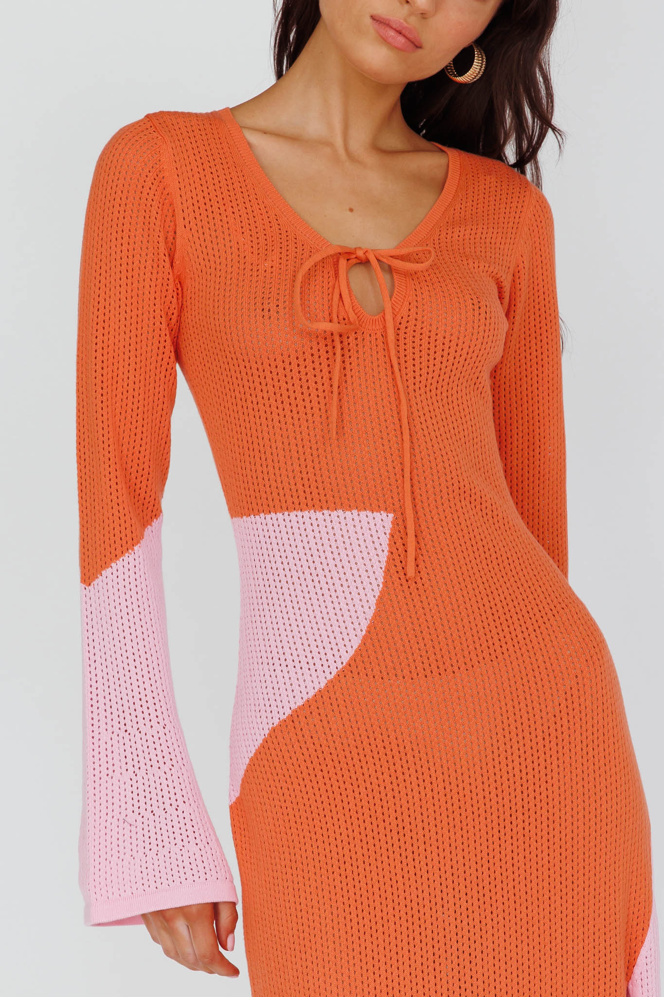 Karsen Long Sleeve Crochet Maxi Dress Orange - Image 4