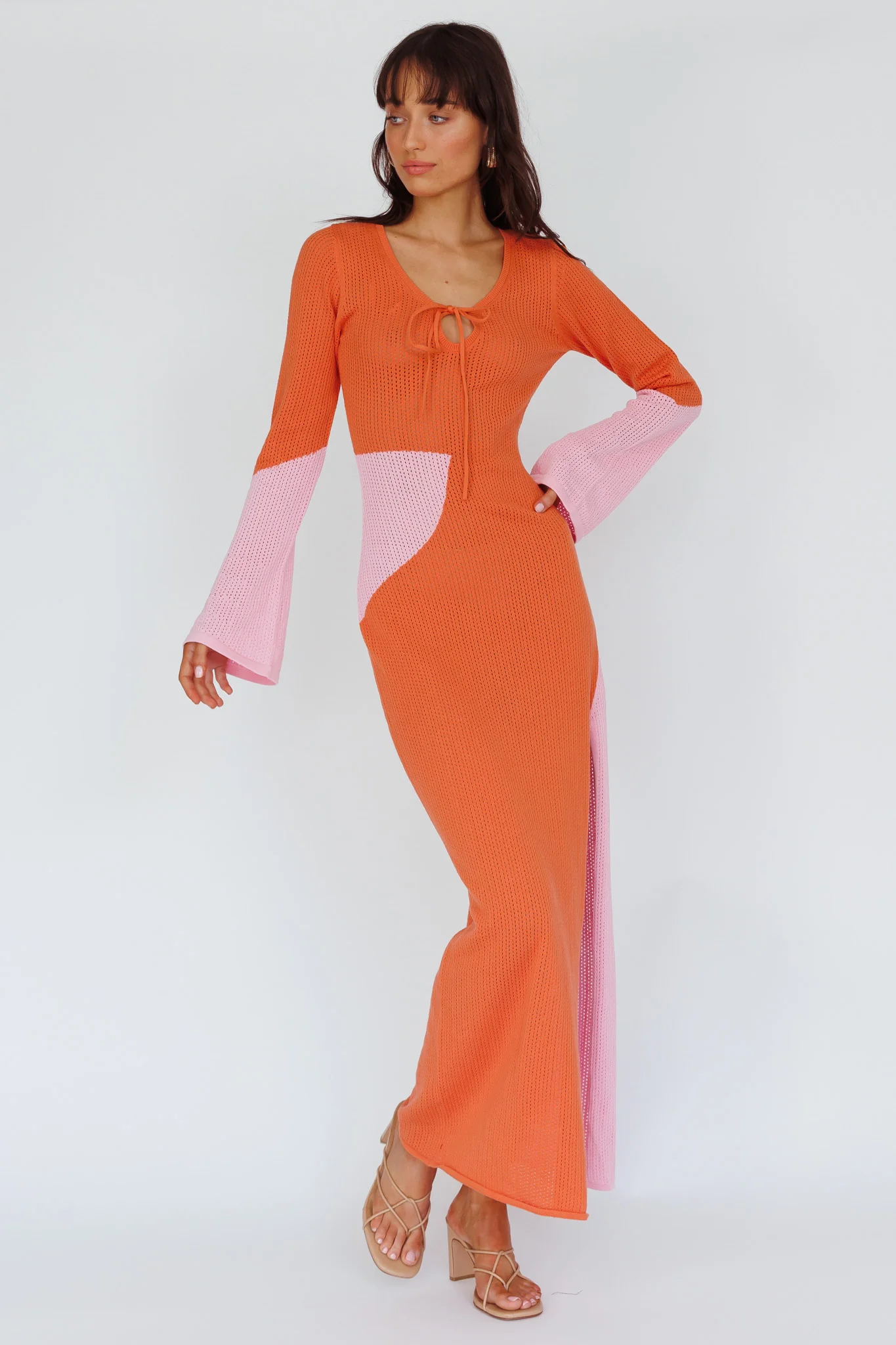 Karsen Long Sleeve Crochet Maxi Dress Orange - Image 5