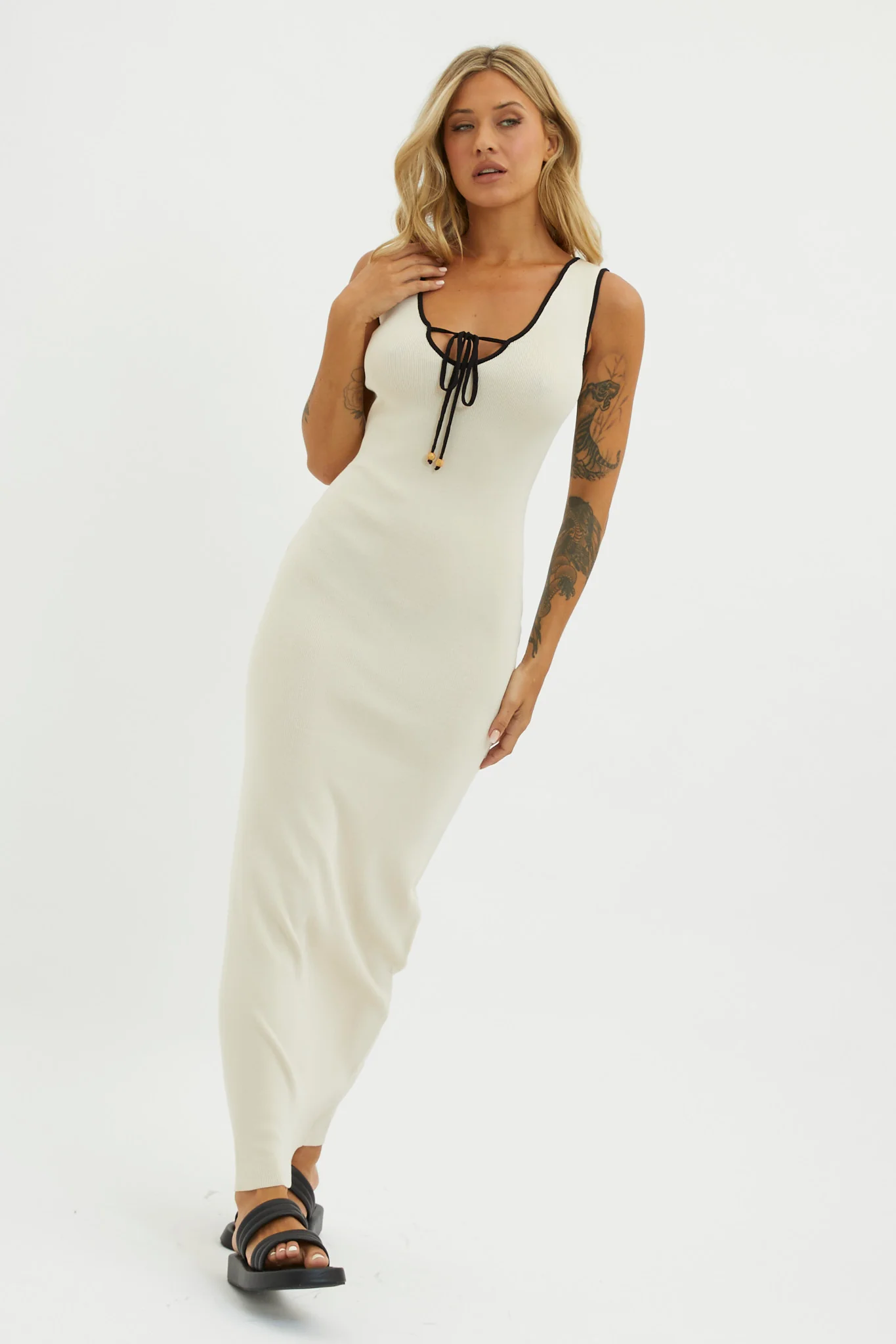 Karyssa Tied Bust Knit Maxi Dress Sand - Image 2