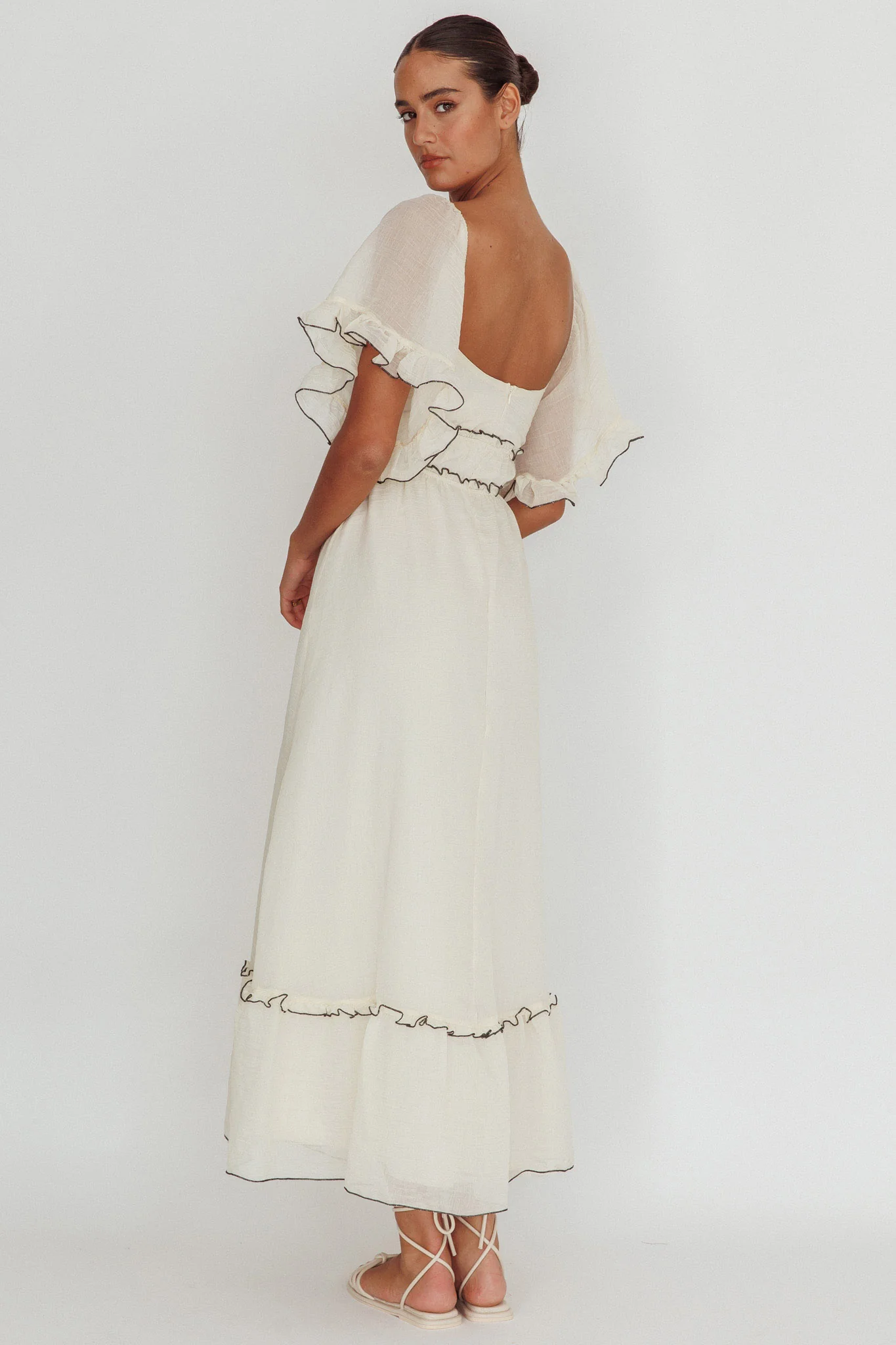 Kathlene Flutter Sleeves Maxi Dress Cream - Image 2