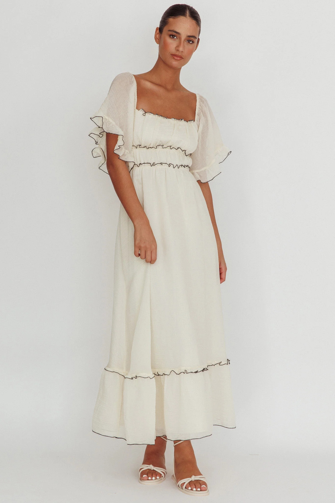 Kathlene Flutter Sleeves Maxi Dress Cream - Image 3