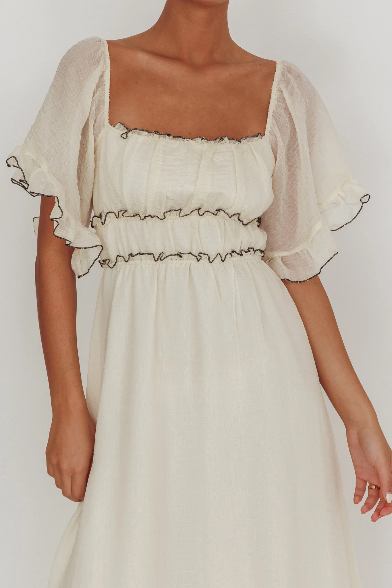Kathlene Flutter Sleeves Maxi Dress Cream - Image 4