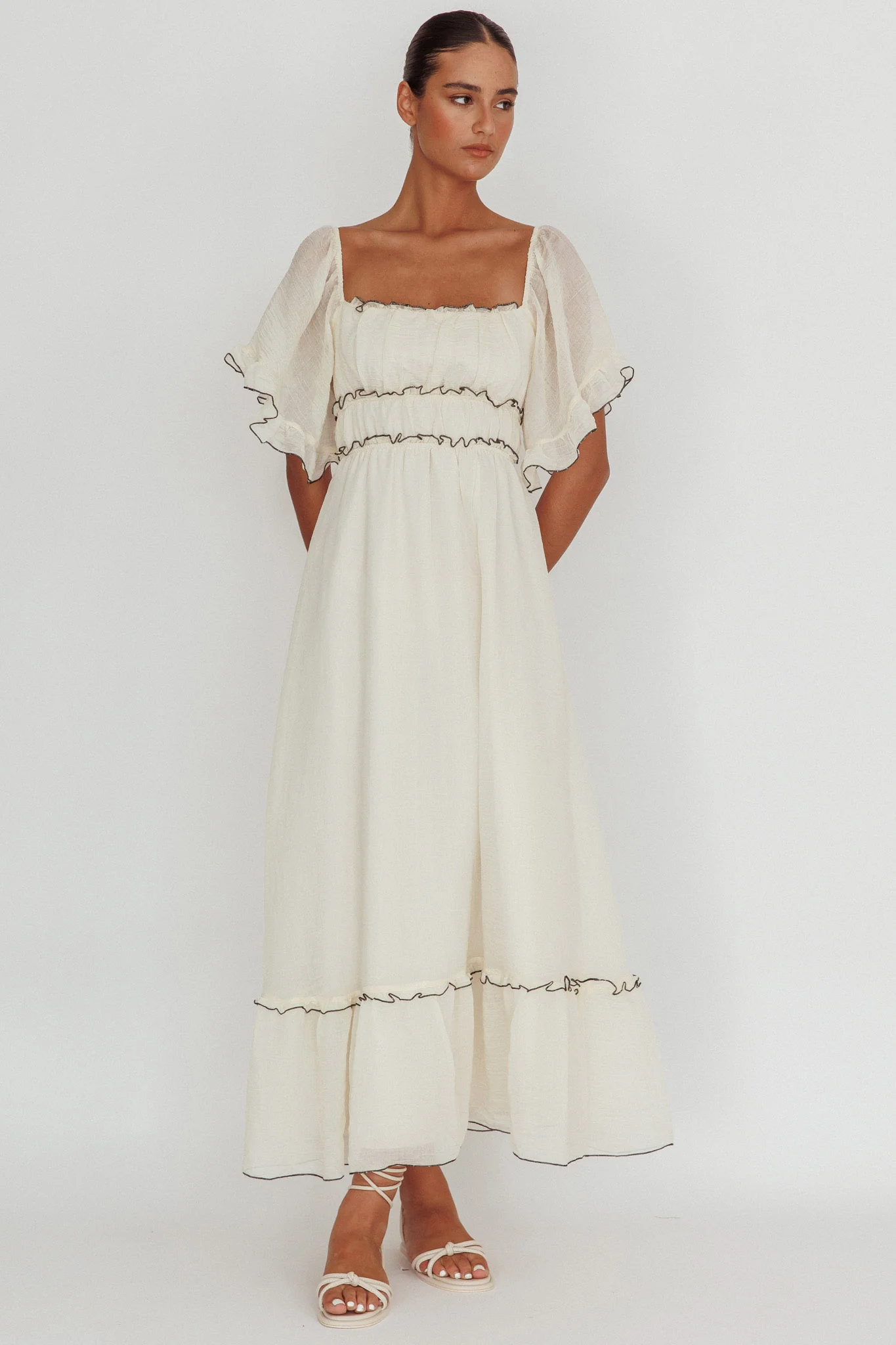 Kathlene Flutter Sleeves Maxi Dress Cream - Image 5