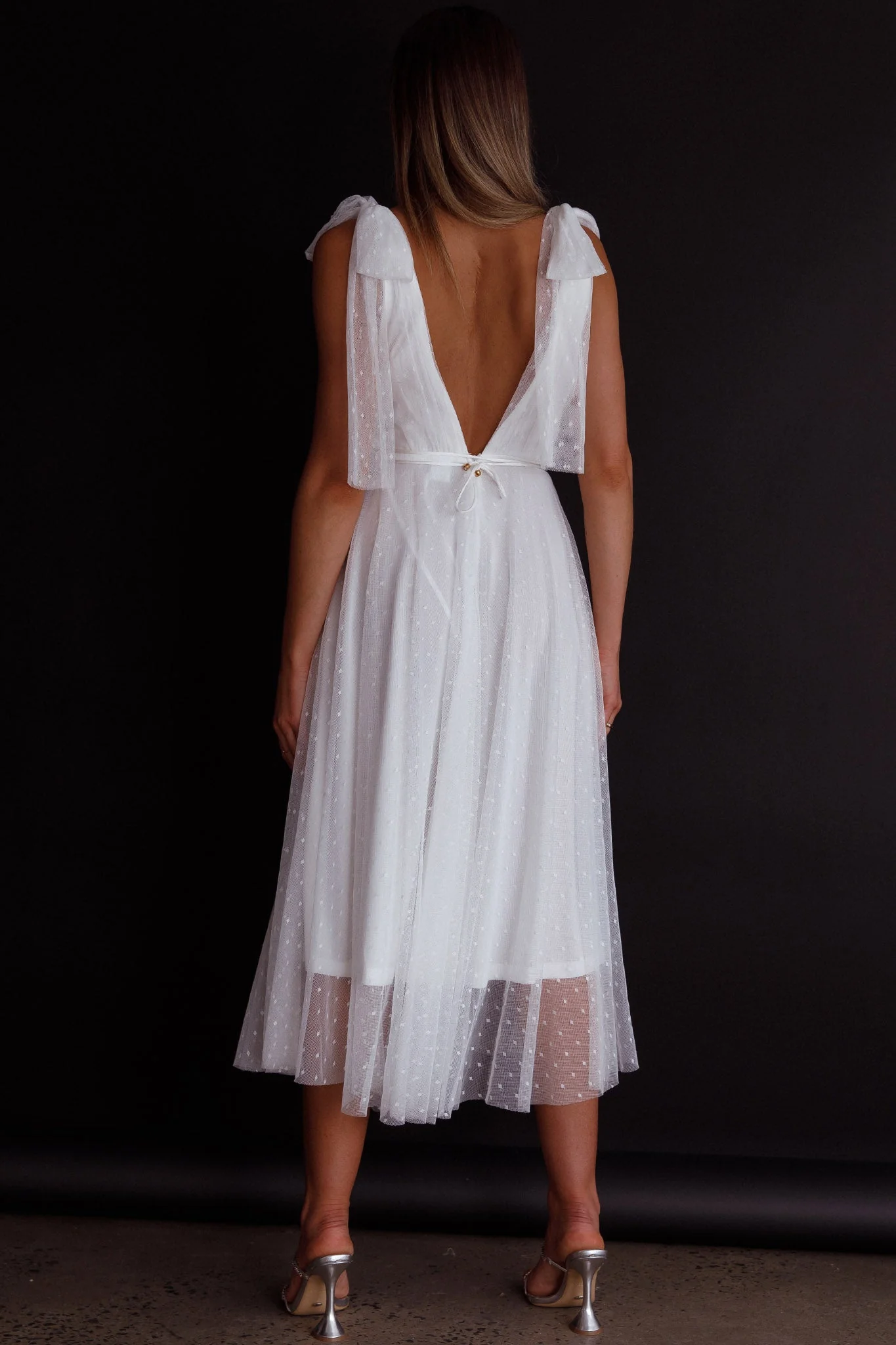 Kathryn Tied Shoulder Mesh Midi Dress White - Image 8