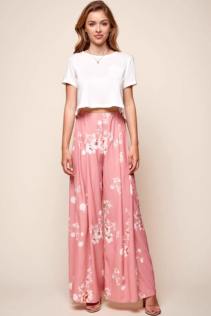 Kaya Wide Leg Floral Pants Blush - Image 2