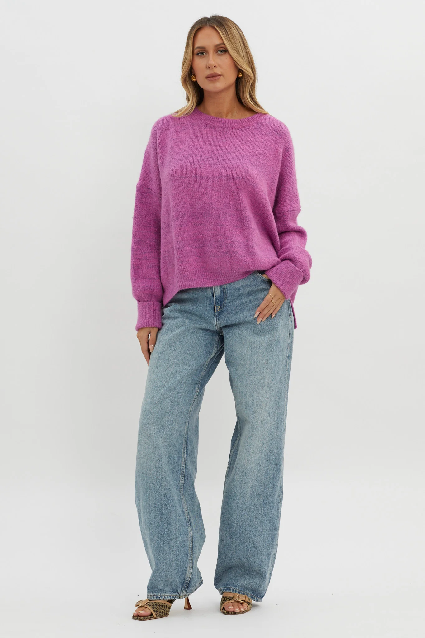 Kayce Dropped Shoulder Knit Sweater Fuchsia - Image 4