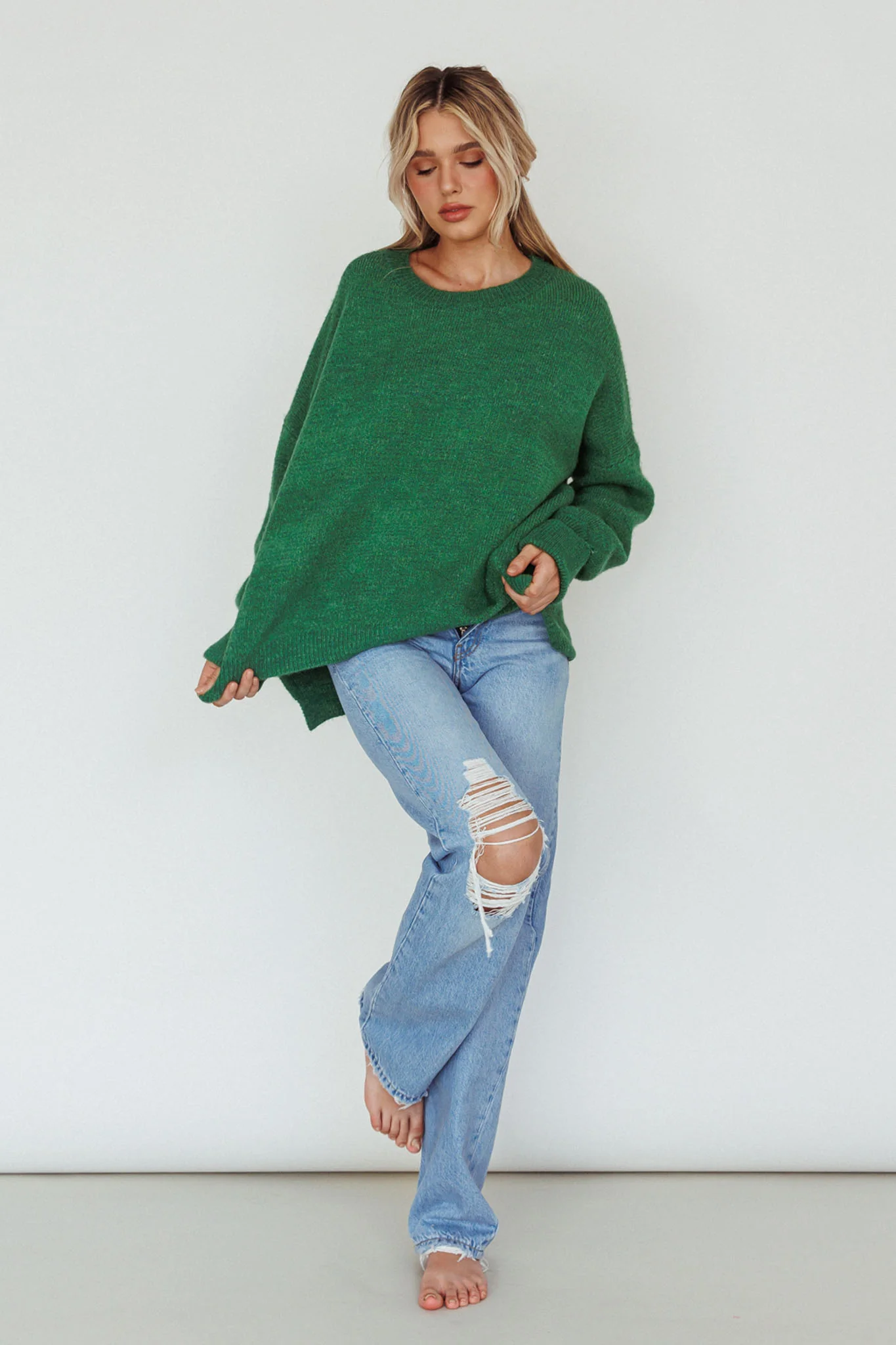 Kayce Dropped Shoulder Knit Sweater Green - Image 3