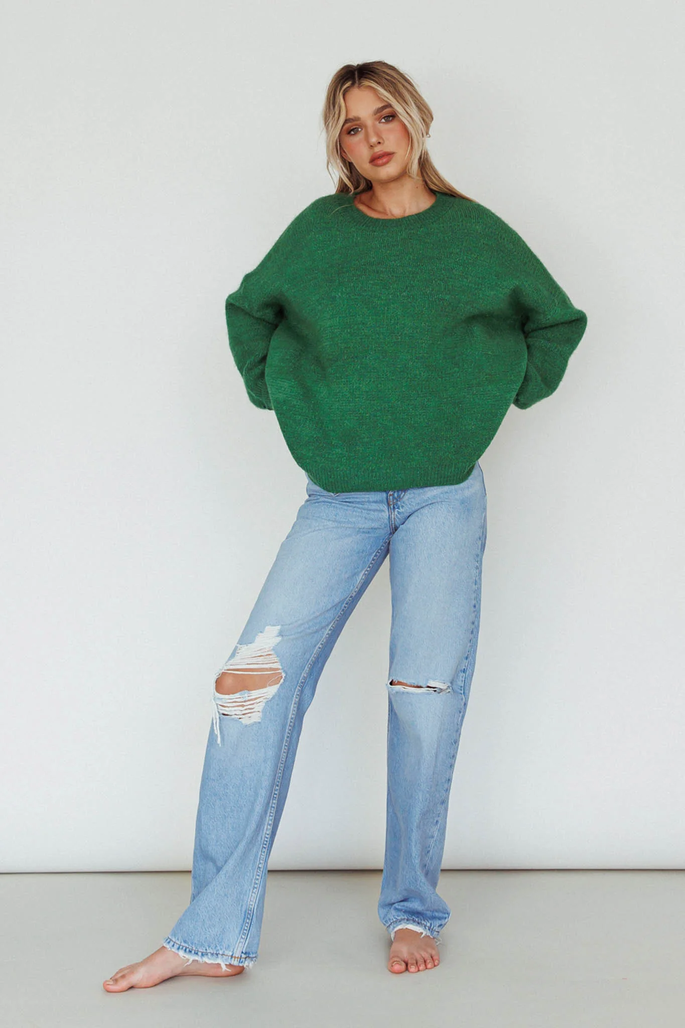 Kayce Dropped Shoulder Knit Sweater Green - Image 8