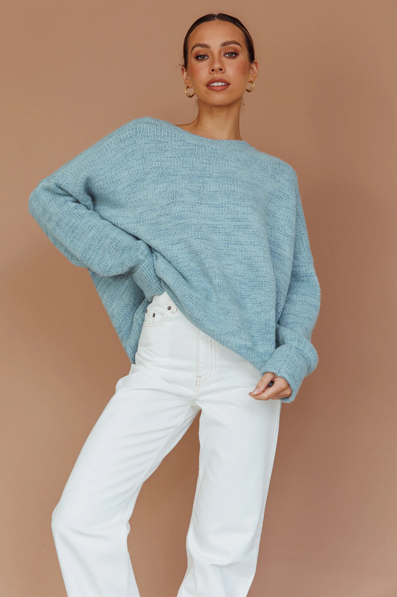 Kayce Dropped Shoulder Knit Sweater Sky Blue - Image 3
