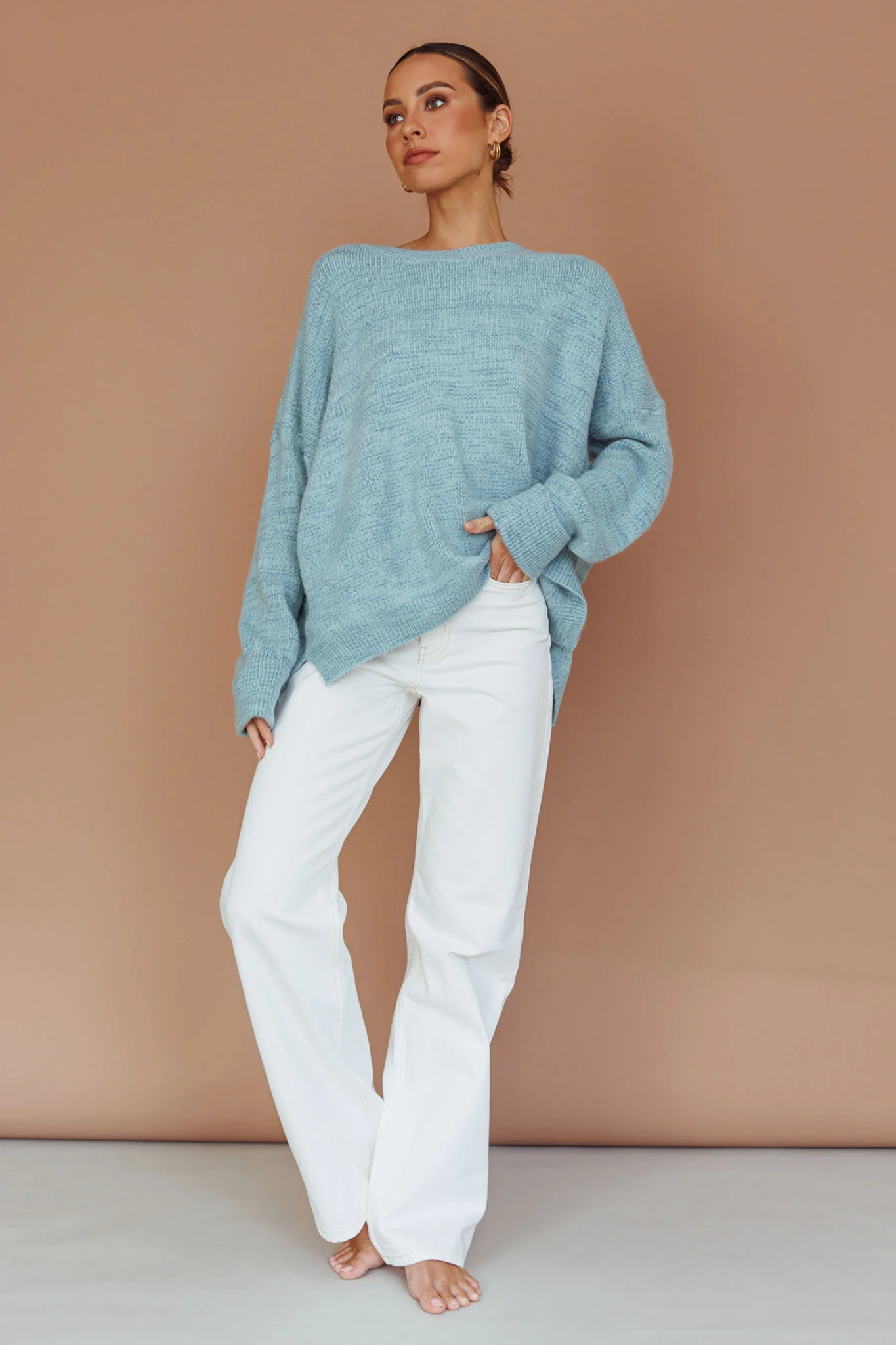 Kayce Dropped Shoulder Knit Sweater Sky Blue - Image 5