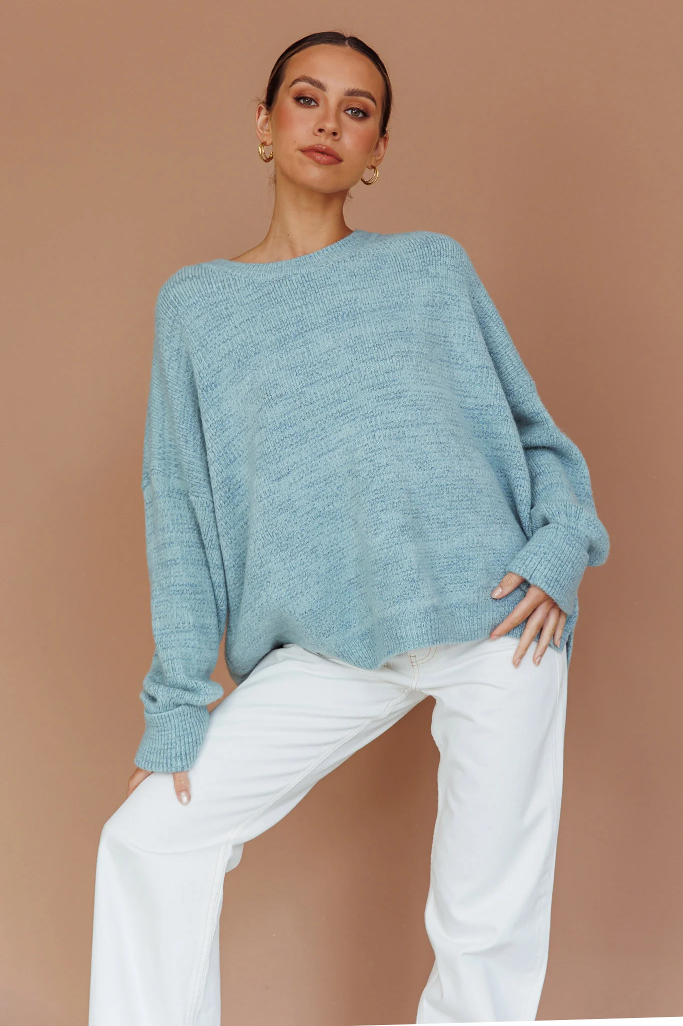 Kayce Dropped Shoulder Knit Sweater Sky Blue - Image 6