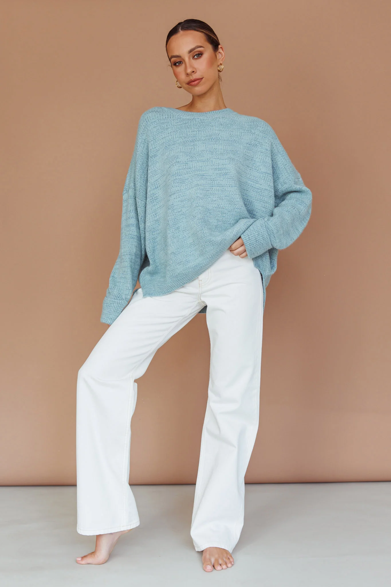Kayce Dropped Shoulder Knit Sweater Sky Blue - Image 7