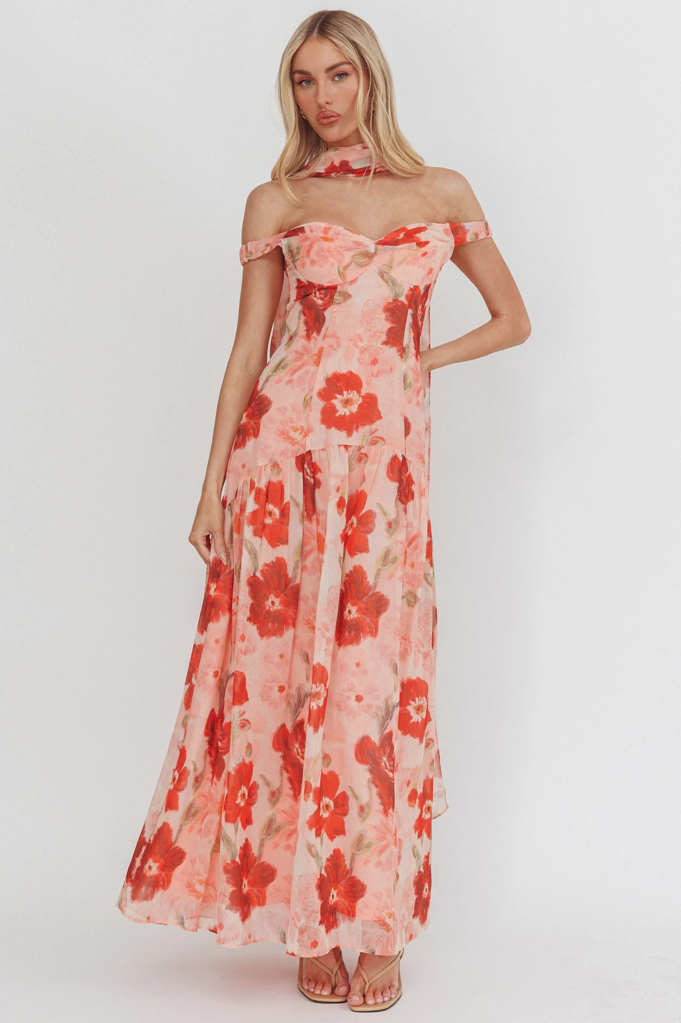 Kaycee Drop Waist Maxi Dress Floral Red - Image 5
