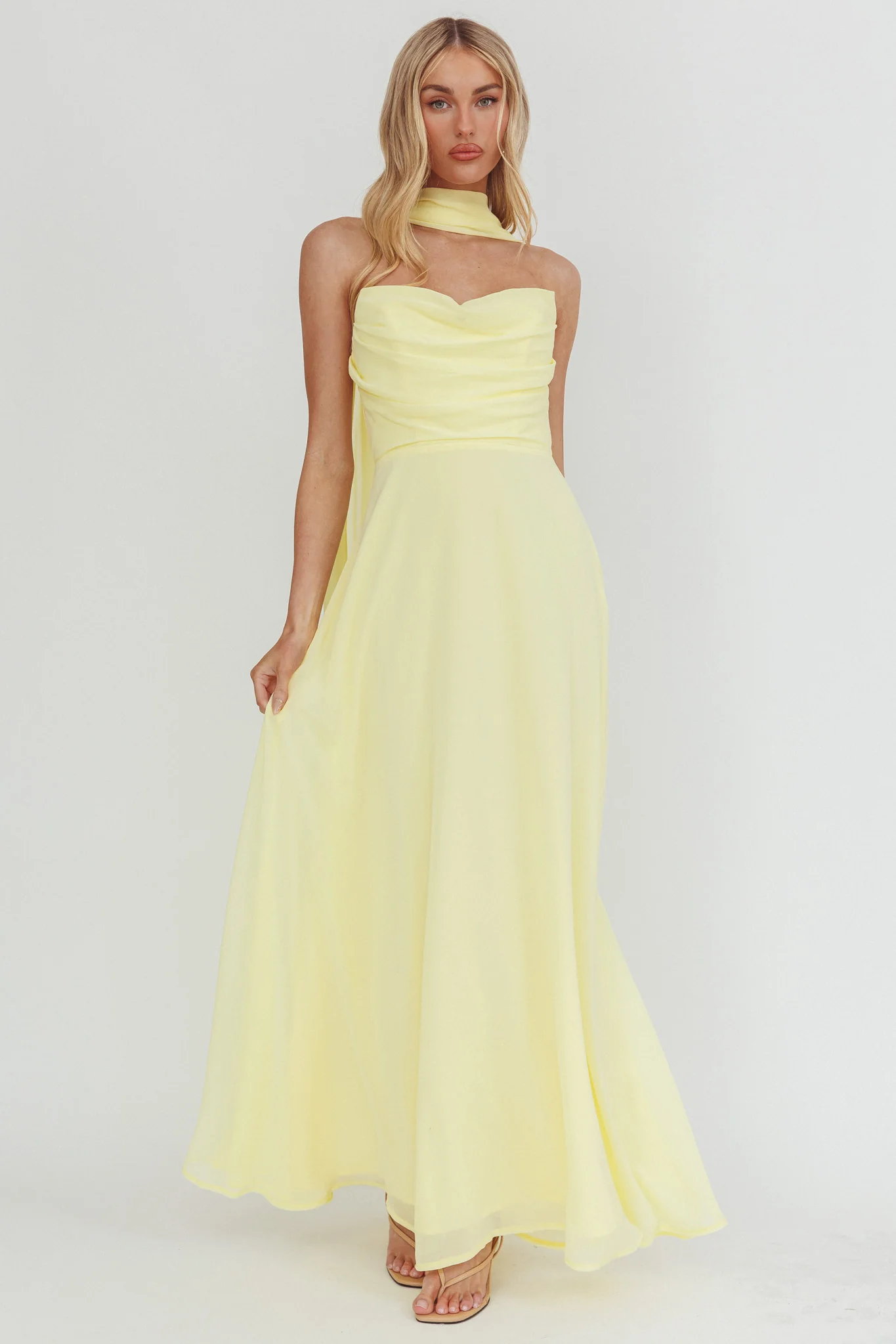 Kaycee Strapless Scarf Maxi Dress Yellow - Image 5