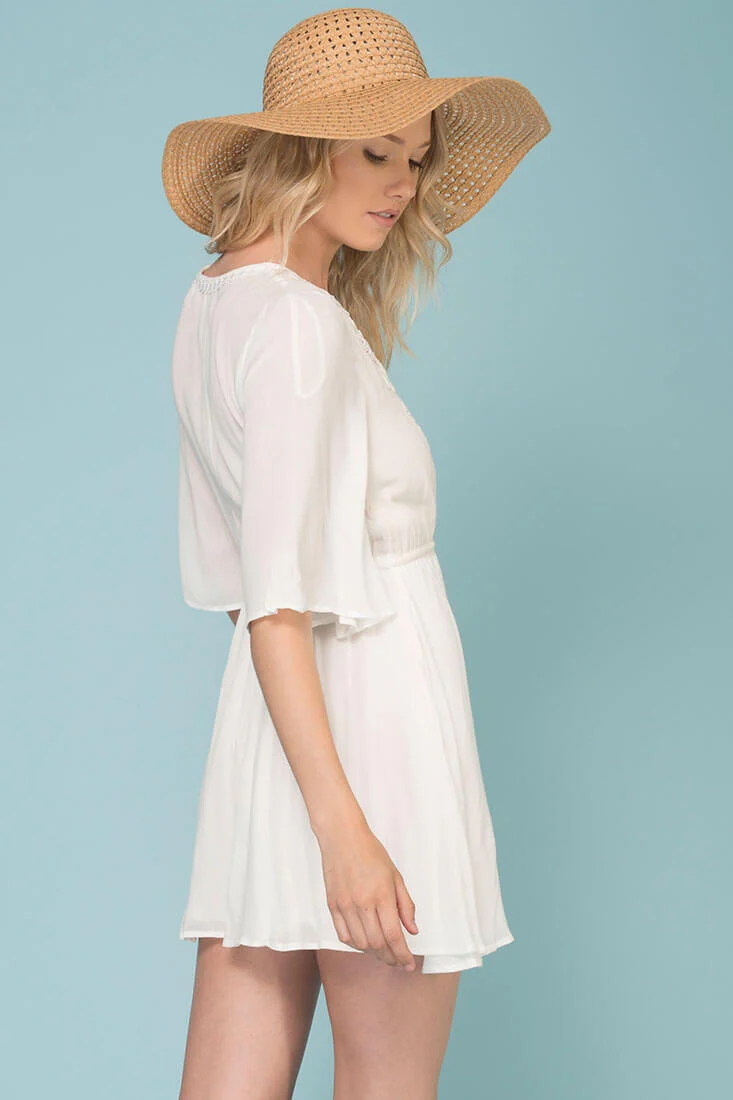 Kayla Tie Waist Crochet Details Dress White - Image 3