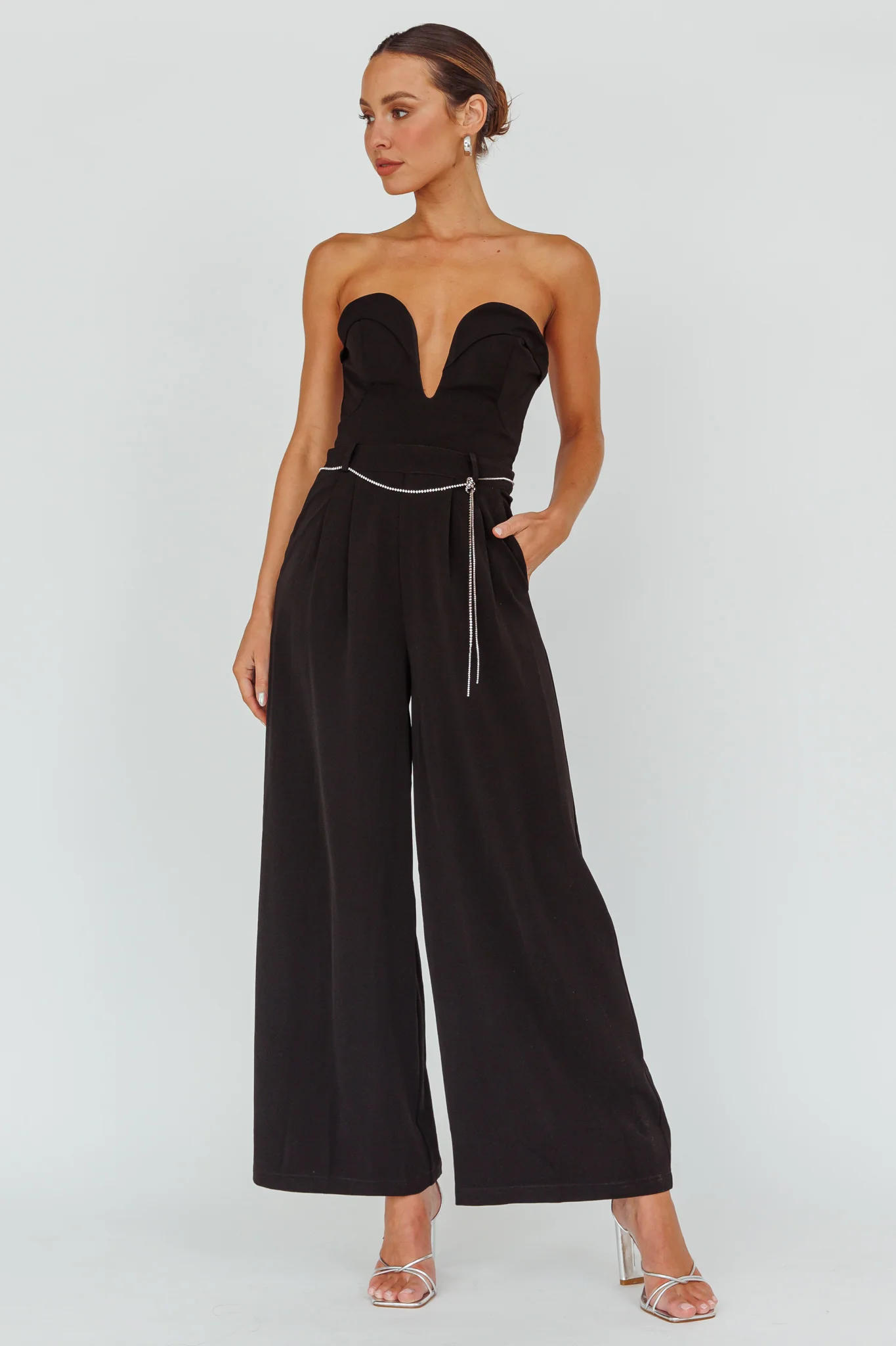 Kayte Strapless Belted Waist Jumpsuit Black - Image 5