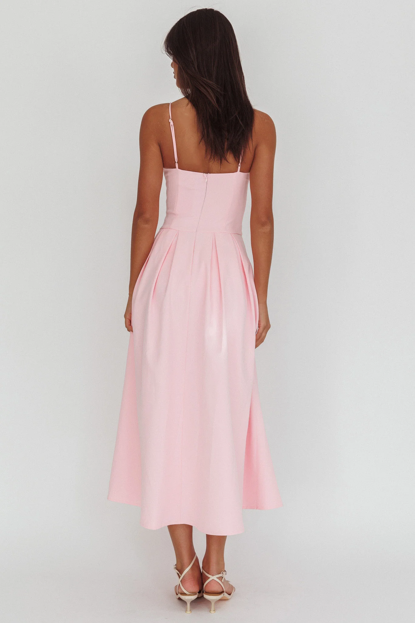 Kearsy Box Pleat Sweetheart Neckline Midi Dress Pink - Image 2