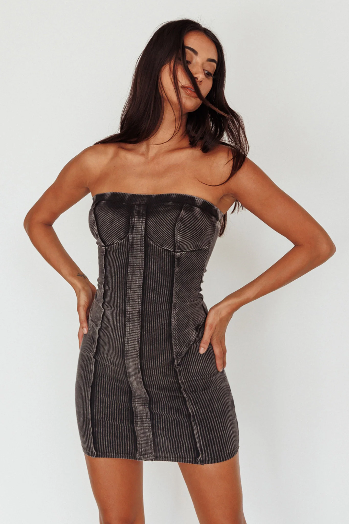 Keep Up Ribbed Bodycon Mini Dress Black - Image 7