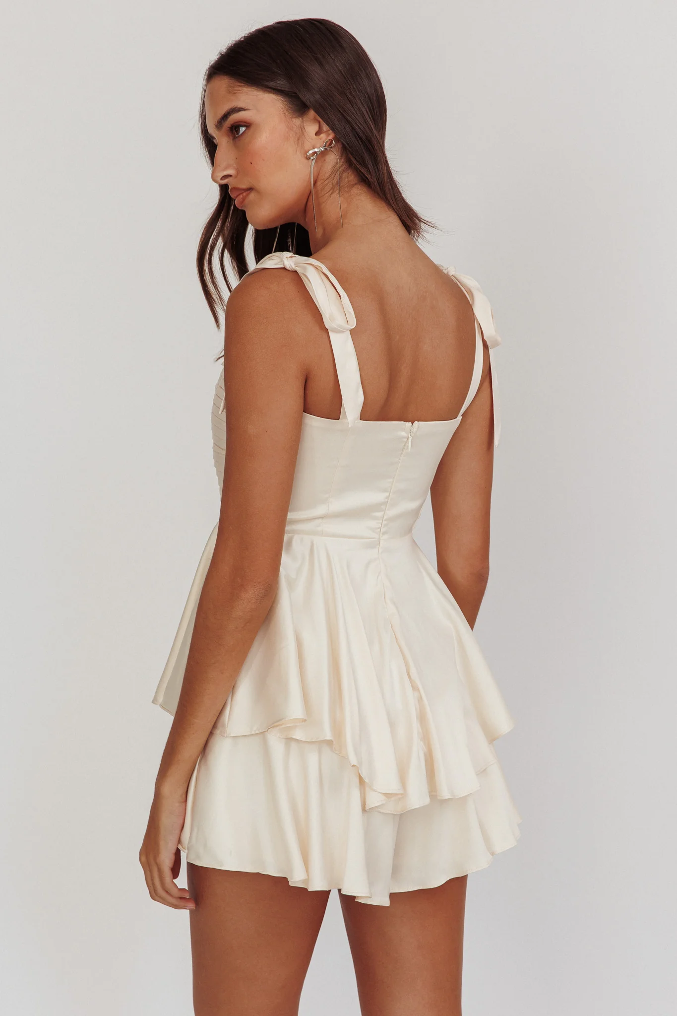 Kelia Bow Strap Rosette Romper Champagne - Image 3
