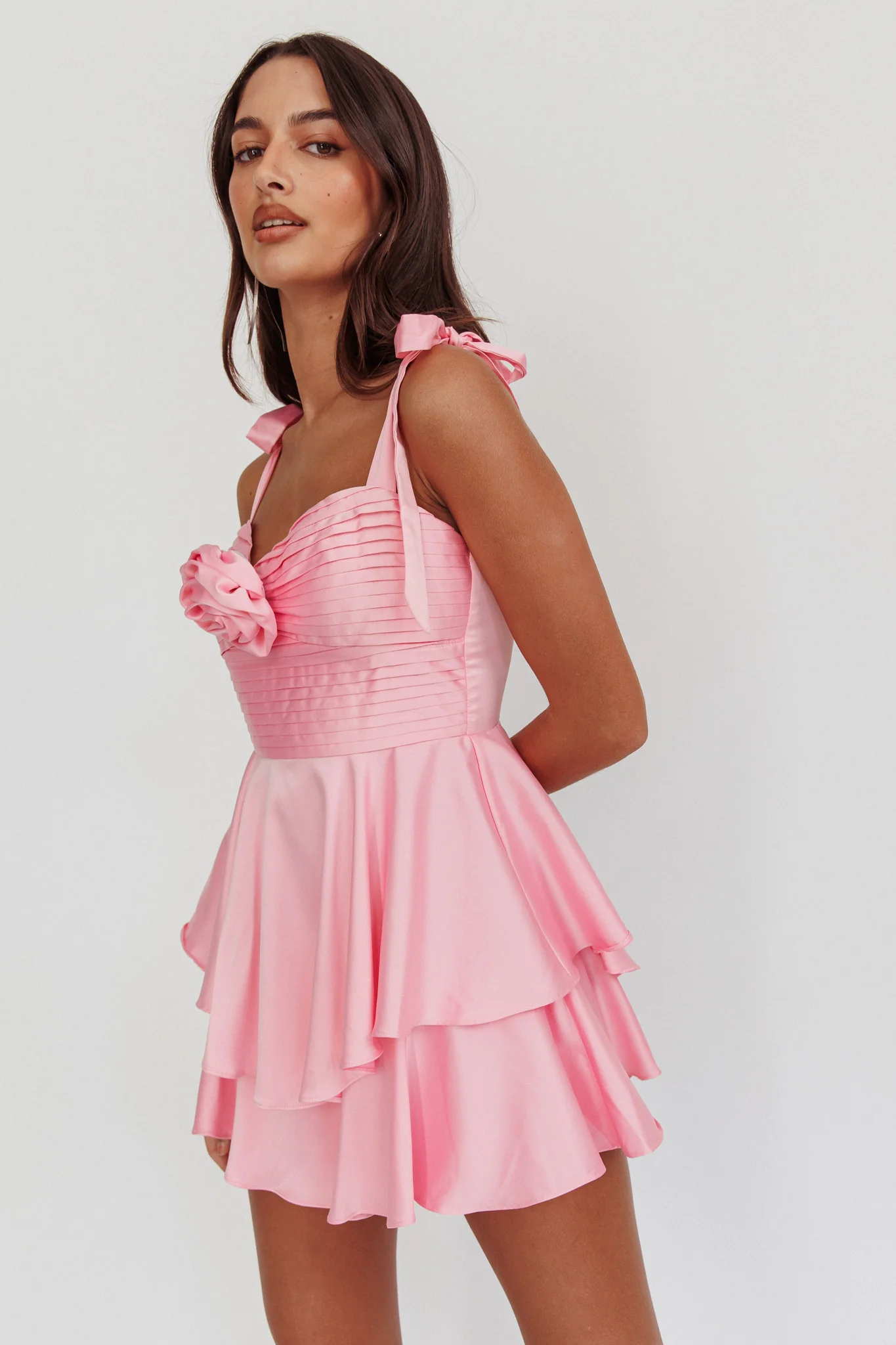 Kelia Bow Strap Rosette Romper Pink - Image 2