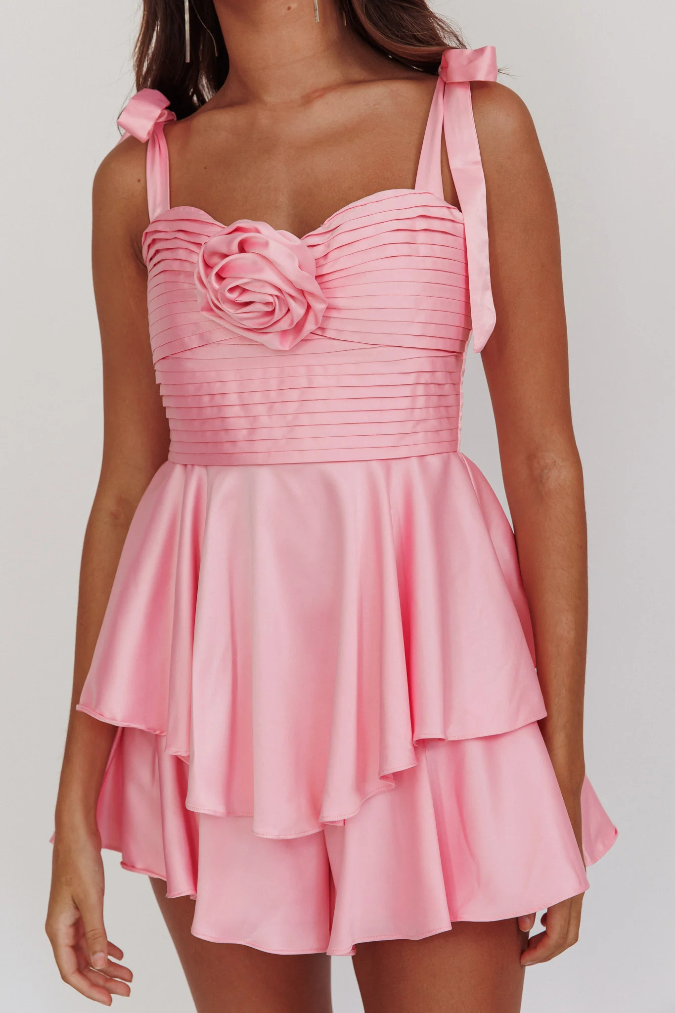 Kelia Bow Strap Rosette Romper Pink - Image 5