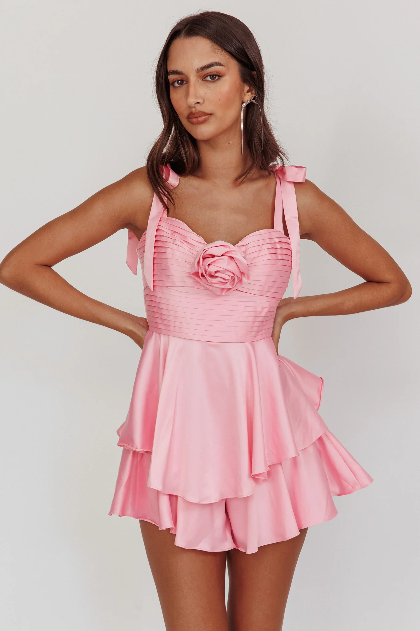 Kelia Bow Strap Rosette Romper Pink - Image 6