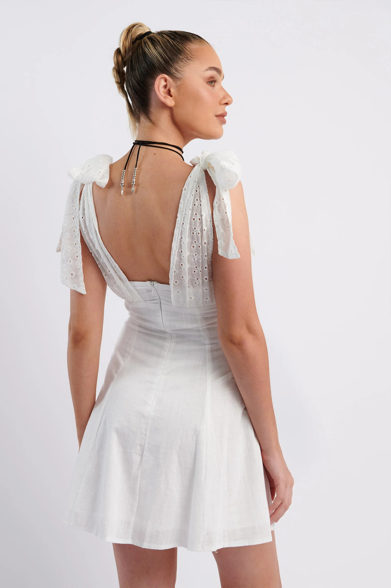 Kellie Bow Shoulder Mini Dress White - Image 2