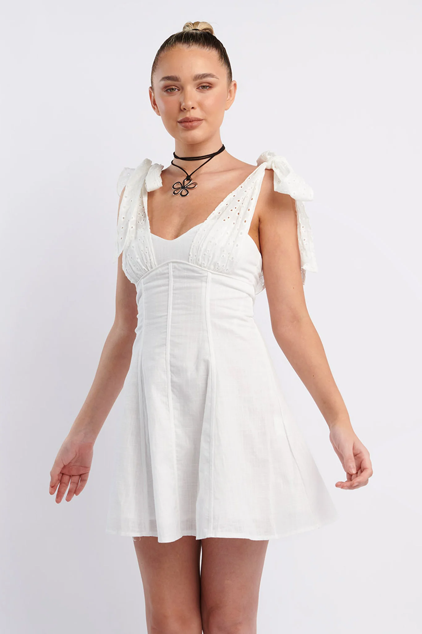 Kellie Bow Shoulder Mini Dress White - Image 5