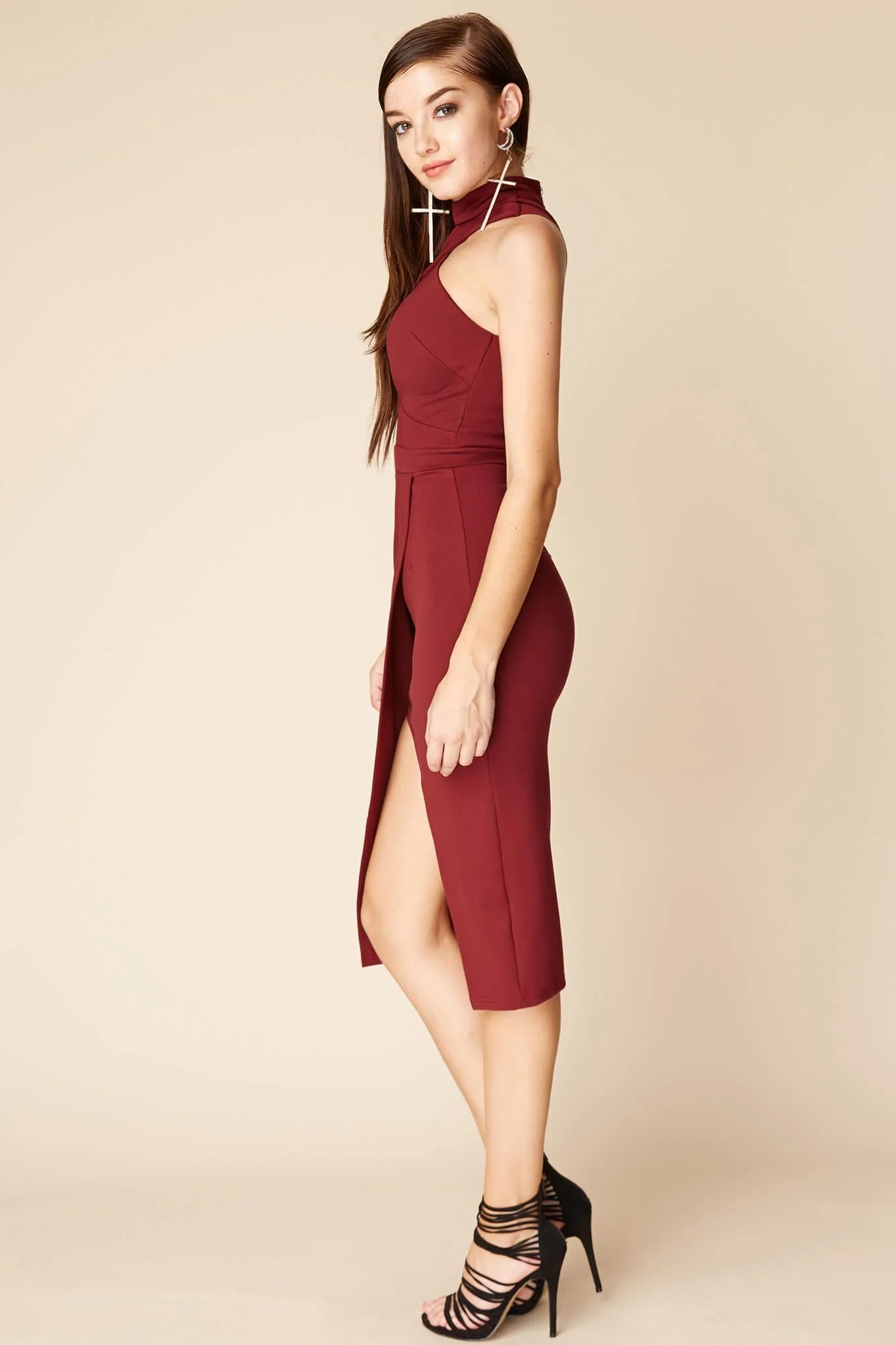 Kennedy Halter Top Midi Dress Berry - Image 3
