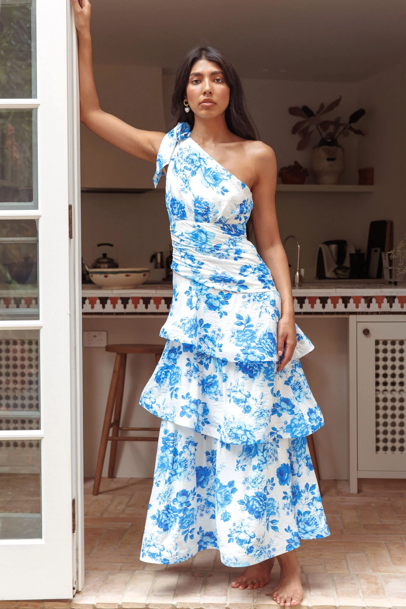 Kenny One Shoulder Tiered Maxi Dress Blue - Image 3