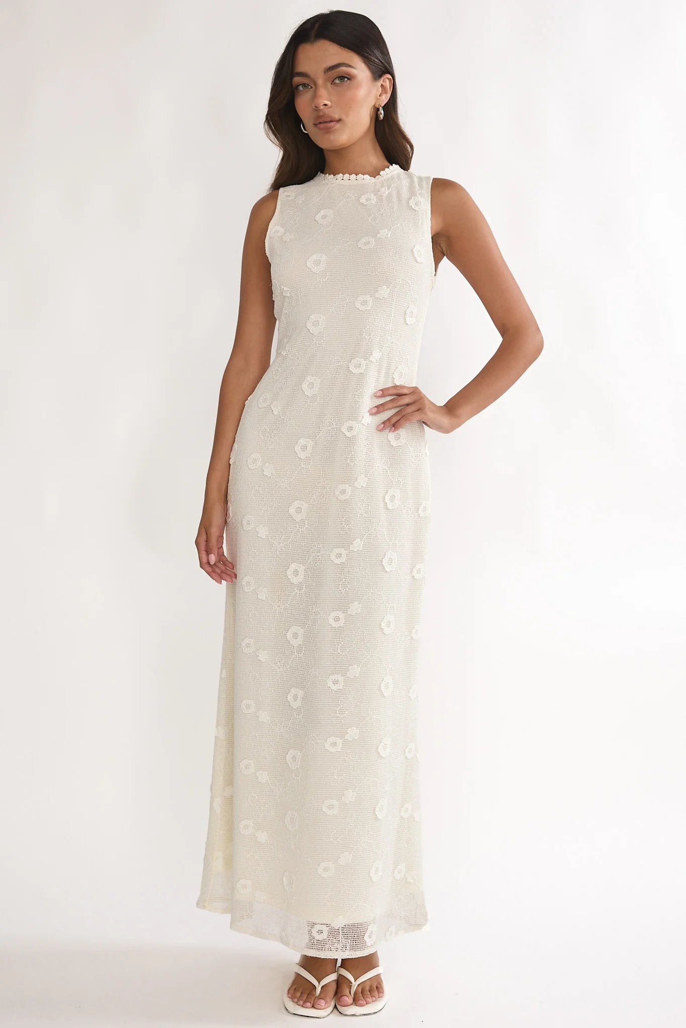 Kensi Sleeveless Crochet Maxi Dress Oat - Image 3