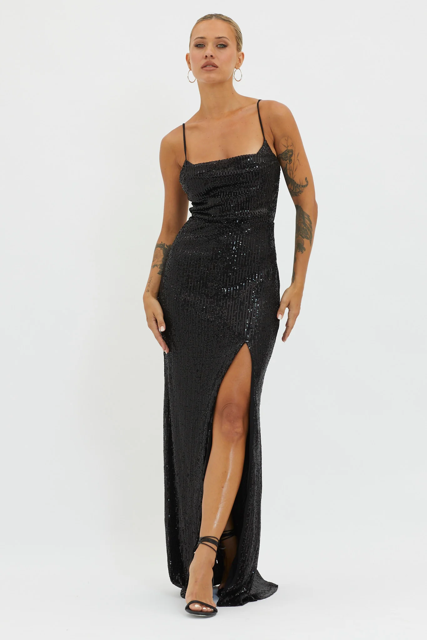 Kerene Spit Sequin Maxi Dress Black - Image 4