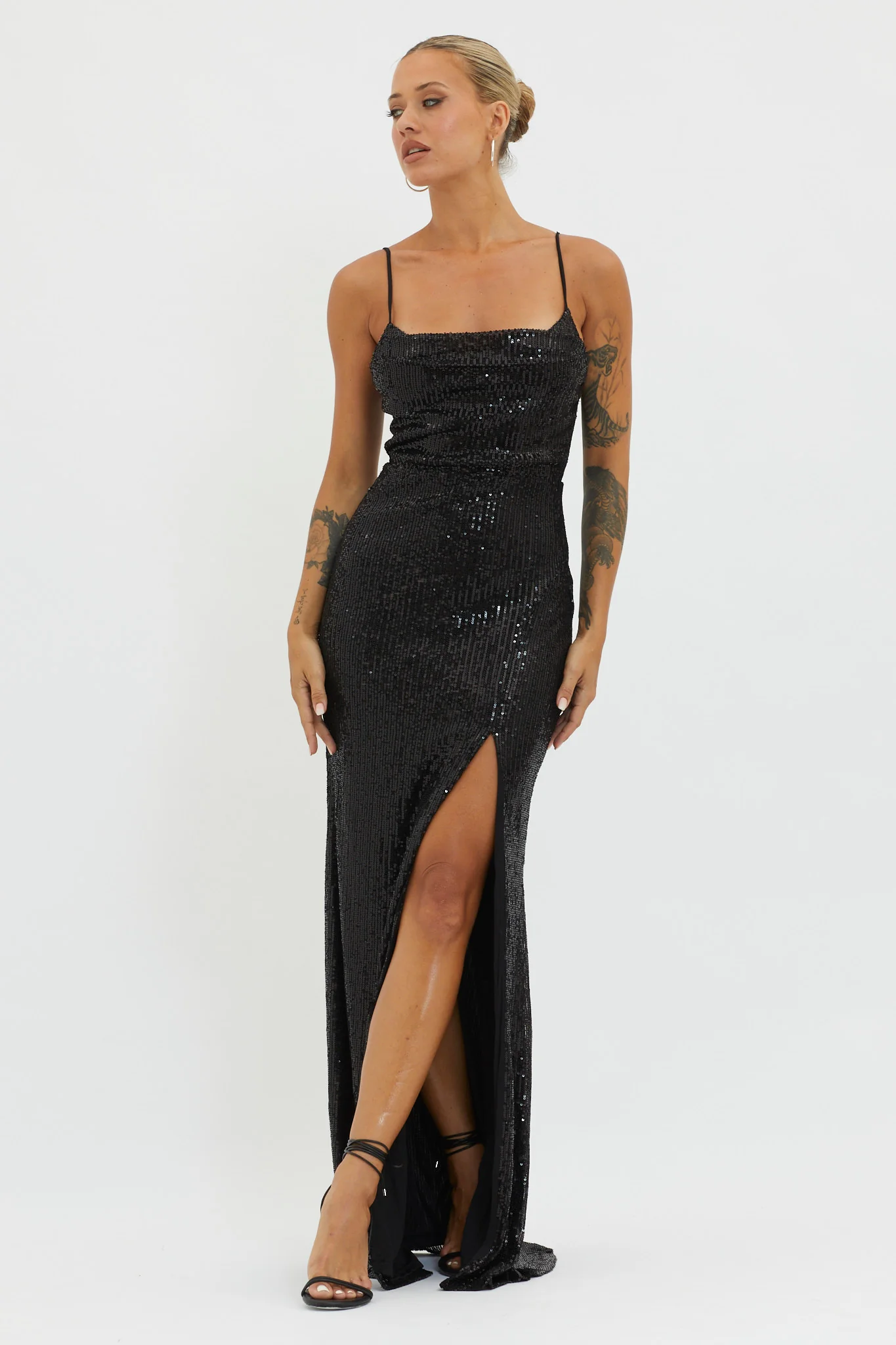 Kerene Spit Sequin Maxi Dress Black - Image 5
