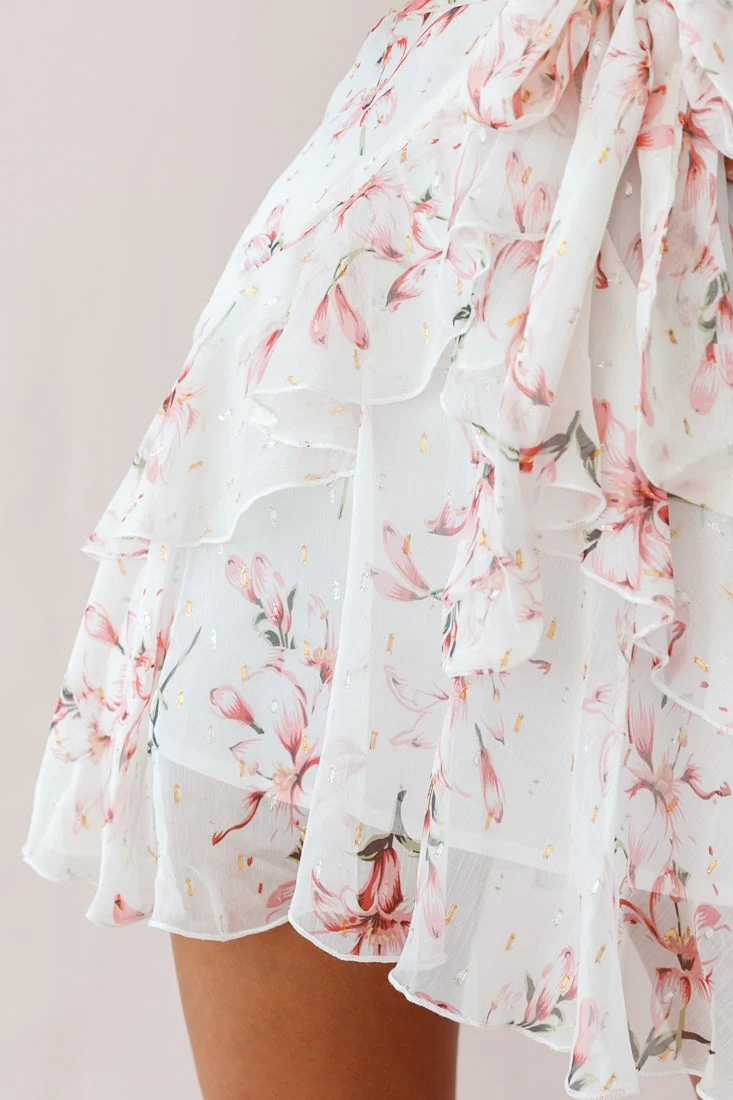 Kerry Floral Layered Dress Beige & Pink - Image 4