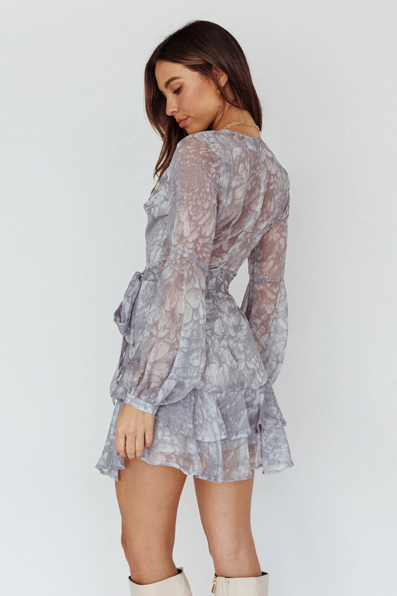 Kerry Layered Balloon Sleeve Dress Grey - Image 3