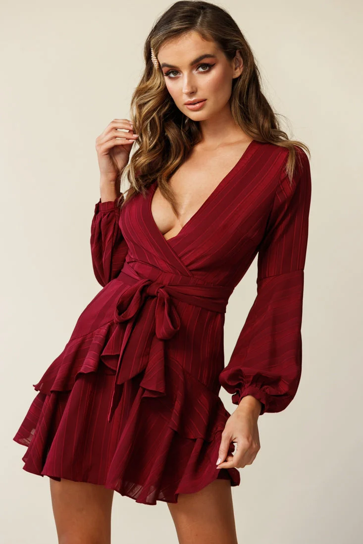 Kerry Layered Balloon Sleeve Dress Wine - Image 3